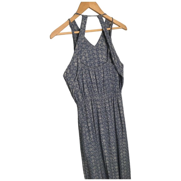 American Eagle Maxi V Neck Sleeveless Drape Arm Racerback Geometric Dress Blue M - Picture 7 of 13